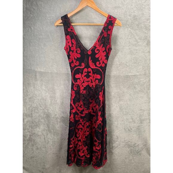 Y2k Midi Dress Size 8 Black Red Floral Embroidered Fairy Grunge Whimsigoth Party - Picture 3 of 16